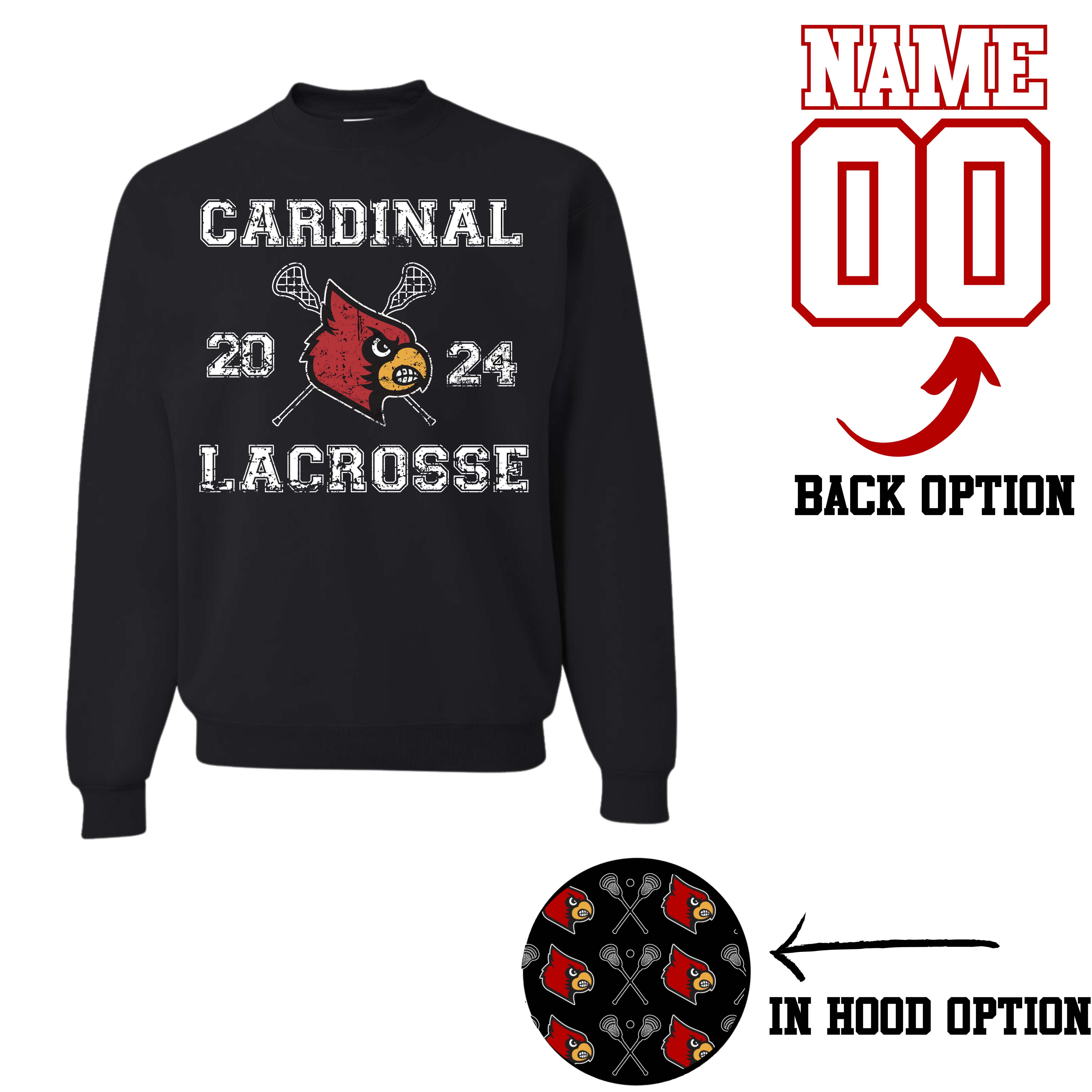 Black 2024 cardinal Lacrosse (tee, sweatshirt, Hoodie)